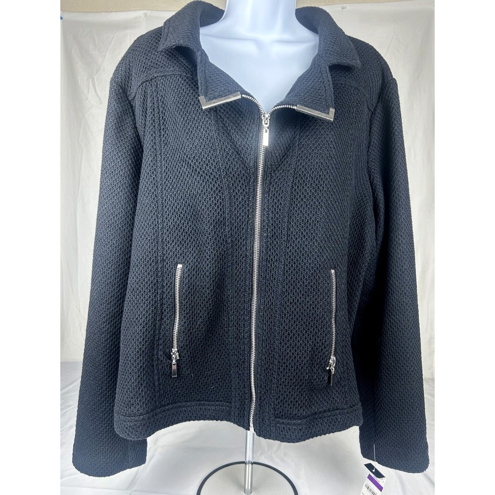 Alfani Moto Jacket Textured Knit Women's Black/Chrome XXL